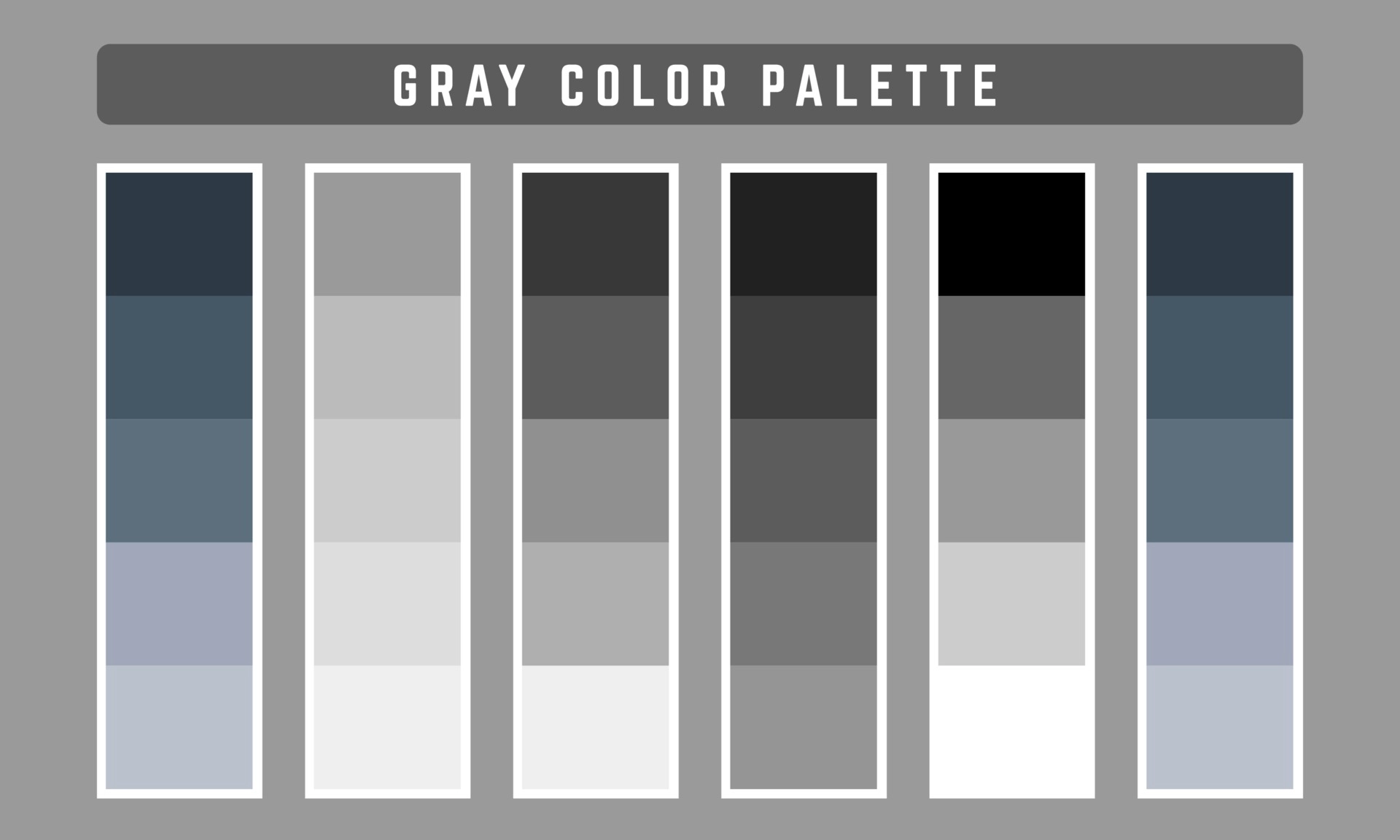 Серая схема. Темные холодные цвета палитра. Gray Color Palette. Холодный темный цвет. Grayscale Palette.