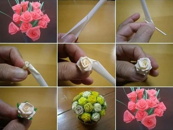 cara membuat bunga dari sedotan